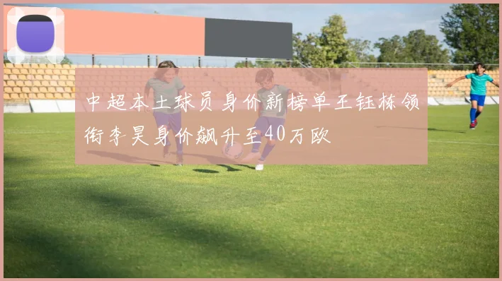 中超本土球员身价新榜单王钰栋领衔李昊身价飙升至40万欧